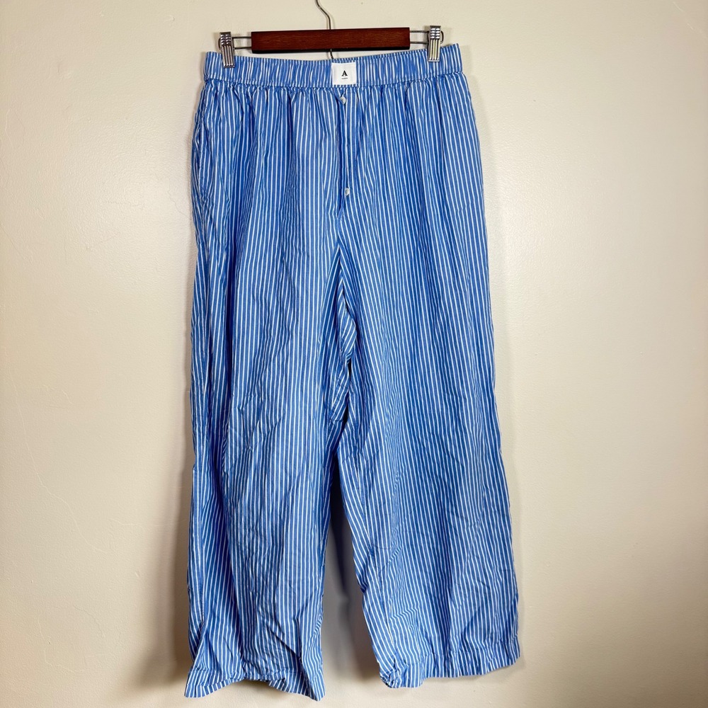 By Anthropologie Striped Relaxed Cotton Pajama Pants Size Large Blue White